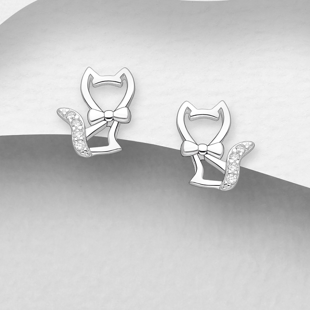 Kitty Cat Stud Earrings Oxidized Bohemian Cz Solid 925 Sterling Silver 23$